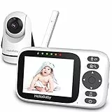 HelloBaby Baby Monitor Neonato con 355°Rotazione Telecamera Visione Notturna, Videocamera Schermo da 3.2 '', Batteria 2000mAh Monitor Neonati Video e Audio, Temperatura e Allarme Supporto di 8 Lingue