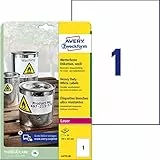 Avery Zweckform Etichette resistenti per dimensioni personalizzabili poliestere, 210x297mm, 20, colore: Bianco