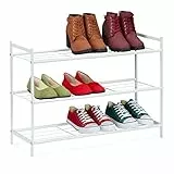 Relaxdays Scarpiera da Ingresso in Metallo, 3 Ripiani, Moderno Scaffale Porta Scarpe, 9 Paia, 50 x 70 x 26 cm, Bianco, 1 pz