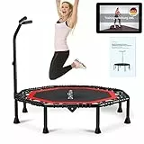 DH FitLife Trampolino da fitness, pieghevole, silenzioso, con sospensioni in gomma, senza installazione, trampolino da 50 pollici, 128 cm, per interni ed esterni, con 3 gradini regolabili (rosso)