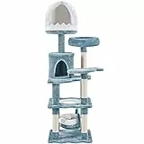 Yaheetech Albero Tiragraffi per Gatti 155 cm Cuccia a Forma di Squalo Posatoio Amaca Corda di Sisal Naturale Stile Oceano Gioco Blu Bianco