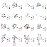Morfetto 16 Pz 18G cartilagine orecchini per le donne degli uomini dell'acciaio inossidabile 316L Orecchini Luna CZ Vite FlatBack Orecchini ciondola conchiglia Trago Piercing gioielli Argento