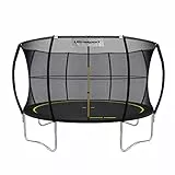 Ultrasport Giardino Trampolino con diametro di 366 cm, sistema di corde elastiche al posto delle molle, nessun cigolio, peso massimo dell'utente: 150 kg, set completo di trampolino, Colore: Nero