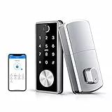 Ruveno - Serratura per porta intelligente, biometrica, senza chiave, con funzione WiFi, Bluetooth, con funzione di sicurezza, con chiusura a impronta digitale (argento)