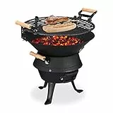 Relaxdays Grill a Sfera in Ghisa, Barbecue Regolabile in Altezza, Ventilato, a Carbonella in Legno, HLP 40x45x36cm, Nero