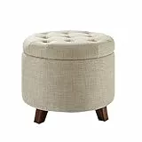 Amazon Basics - Pouf contenitore, poggiapiedi imbottito con trapuntatura, 43 cm di altezza, beige iuta
