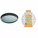 Tescoma 623115 Delicia Stampo Crostata con Fondo Removibile, Diametro 28 & Decora 0215801 Griglia Tagliapasta per Crostate Cuori, Bianco
