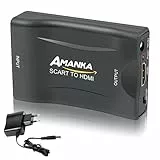AMANKA Convertitore SCART a HDMI per audio/video 1080p, adattatore di riproduzione in TV/VHS/VCR/DVD, supporta 720 / 1080p, per ingresso HD TV/DVD