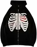 YINGKE Felpa con Cappuccio con Stampa Scheletro con Zip da Donna Felpa con Cappuccio Manica Lunga Y2K E-Girl Pullover Giacche Casual Felpa con Cappuccio Gotico Harajuku Streetwear(S,Nero)