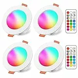 iLC Faretti LED da Incasso 8W (equivalenti a 60W), Colorate RGBW RGB 5700K Sfera Luce Bianca freddo Dimerabile IP44 Cambiare Colore Multicolore con Telecomando Interni per cartongesso (Pacco da 4)