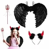 Ali d Angelo Nere, Ali di Piuma con Ali ed Aureola Bacchetta Magica Principessa, Ali Angelo Costumi Accessori per Ragazza Donna Festa Carnevale Halloween Cosplay Party