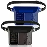 jjshund 2 Pezzi Borsa Custodia Impermeabile Smartphone, Regolabile Custodia Cellulare Impermeabile, Custodia Subacquea Marsupio a 3 Zip per Sport Acquatici da Escursionismo in Spiaggia (Blu, Nero)