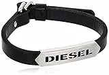 Diesel Bracciale Per Uomo, Bracciale In Pelle Nera 18 Cm - 19,5 Cm, DX0999040