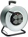 Electraline 94012 Bobina professionale in metallo 4 prese IP44 Senza passaggio cavi e impugnatura ergonomica, adatta per guanti da lavoro
