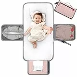 Lekespring Fasciatoio Portatile Pieghevole da Viaggio XL,Fasciatoio Pieghevole e Impermeabile con Cuscino Comodo e Tasche a un Dispenser di Salviette,Fasciatoio Materassino Regali per Neonato - Rosa