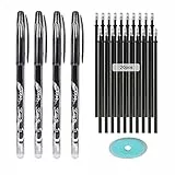 QAQHZW 4 Penna Gel Cancellabile e 20 Ricariche Roller Penne a Sfera con Gomma Penna Punta Fine da 0,5 mm per Studente Bambino Adulto (Nero)