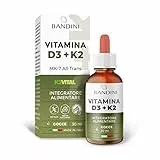 Bandini® Vitamina D3 K2 Gocce, in Olio Extra Vergine di Oliva EVO, Vitamine D3 Colecalciferolo 1000 UI per Goccia + Vit K2 MK-7 Menachinone Kappa 99,7% 100 mcg per Goccia, con pratico Contagocce