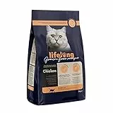 Marchio Amazon - Lifelong - Alimento secco per gatti adulti con pollo fresco, ricetta senza grano, 3 kg