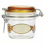 THUN - Barattolo Ermetico in Vetro con Fiori - Arancione - Arredo Casa, Cucina - Idea Regalo - Linea Country - Vetro - 200 ml; h 8,9 cm; ⌀ 8 cm