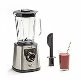 Moulinex LM811D PerfectMix + Frullatore Elettrico, Tecnologia Powelix, 1200W, Capacità totale 2L (utile 1.5L), Blender Frullatore Tritatutto Multifunzione, 3 Programmi, Vaso in Vetro Termoresistente
