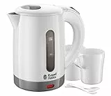 Russell Hobbs Bollitore acqua Elettrico da Viaggio, 0.85 L, 1000 W, 2 Tazze + 2 cucchiaini inclusi, tensione regolabile per uso in tutto il mondo, Filtro removibile, Plastica, Bianco, Travel 23840-70