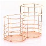 TopHomer Portapenne minimalista, a 2 scomparti, in metallo, organizer da scrivania, contenitore per cancelleria, cosmetici (oro rosa)