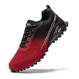Kricely Scarpe da Trail Running Uomo Outdoor Leggero Traspirante Scarpe da Passeggio Moda Multicolore Trekking Fitness Running Sneakers（Rosso Nero 48）