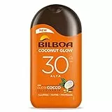 Bilboa, Latte Solare Coconut Glow SPF 30, Crema Solare con Olio di Cocco e Vitamina E, Leggera sulla Pelle, Protezione Solare Resistente all'Acqua, 200 ml