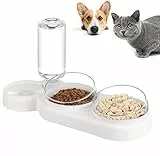 auvstar 3 in 1Doppio Ciotole per Gatti, 15°Ciotola Gatto Inclinato Anti-Vomito con Supporto Rialzato,Scodella Animali Domestici con Automatici Acqua,Ciotola per Gatti e Cani di Piccola Taglia(Bianca)