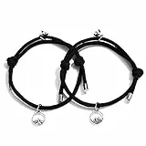 Sunshine smile Coppia Bracciale,Braccialetti per Coppie,Bracciale a Distanza, Bracciale Inossidabile per Amante,Coppia Bracciale Distanza,Unisex Adulto,Braccialetti Amicizia,Coppia Regalo (Nero)