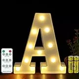 HONPHIER® Lettere lampada a forma di lettera con telecomando, lampada a LED, illuminazione lettera, luce notturna, decorazione per compleanno, festa, matrimonio (A)