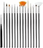 Airtailors Pennelli Unghie 15 Pezzi,Pennello Gel Unghie,Gel Ricostruzione Pennelloper Unghie,Nail Art Pennelli Set per Painting Detailing(nero)