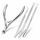 ACWOO Taglia Cuticole Professionale, 4 Pezzi Tronchesi per Cuticole, Tronchese Unghie Acciaio Inox per Unghie Incarnite Spesse Dure, Kit di Strumenti per Manicure con Spingi Cuticole (d'argento)