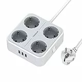 TESSAN Presa Multipla con USB, 7 in 1, Ciabatta Multipresa con 4 Prese e 3 USB, Spina Multipla con Interruttore,multipla presa elettrica, per Telefono, Presa di Distribuzione per Casa, Ufficio, 2M
