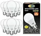 CLAR - Lampadine LED E27 10W, (Equivalenti a 80-90W), Lampade LED E27, Lampadina Led E27, Lampadina E27, 10W Luce Calda 3000ºk (Pack 10)