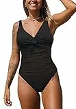 NLAND Costume Intero Donna da Contenitivo Push Up a Vita Alta Costumi con Scollo a V da Bagno Donna Beachwear dello Swimwear Imbottito(Nero,L)