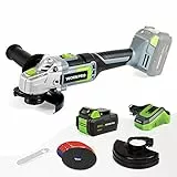 WORKPRO Smerigliatrice angolare elettrica senza fili 20 V con batteria 4,0 Ah, Ø125 mm, leggera con 5 dischi da troncare, 2 cappucci di protezione, caricatore rapido e manico