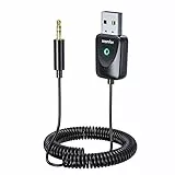 Soomfon Ricevitore Bluetooth 5.3 per Auto con jack Aux 3,5mm, Adattatore Audio Wireless Ricarica USB-A con Microfono Incorporato e Cavo Lungo per Auto/Altoparlante Domestico