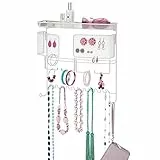 mDesign Espositore per gioielli da appendere – Porta gioielli con 17 ganci – Ideale espositore bigiotteria porta orecchini, anelli, occhiali, collane ed accessori – bianco
