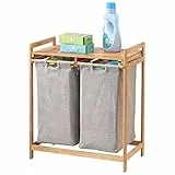 mDesign Scaffale da Bagno con Porta Biancheria – con 2 cesti per la Biancheria Estraibili con i Manici – con ripiano Ideale per sistemarvi detersivo e ammorbidente – Color bambù