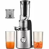 AMZCHEF Estrattore Frutta e Verdura Ampio Scivolo 85MM - 250W Estrattore a Freddo con 2 Filtri Brevettati - Estrattori di Succhi Senza BPA, Base Stabile, Masticazione Inversa - Argento