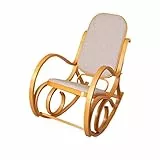 Sedia a Dondolo M41 Legno Chiaro Seduta Tessuto Beige