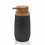 Inbagno Dispenser per Sapone Liquido, in plastica Nero, Dettagli Effetto Legno, Serie Blob