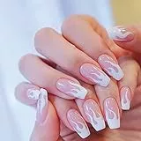 24 Pezzi Unghie Finte lunghe Bara Ballerina Stick Acrilico Sulle Unghie Fiamma Unghie Finte con Colla Kit per Donne e Ragazze