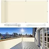 55×1800cm Schermi divisori e protettivi per Giardino balconi,Balcone Protezione Privacy 220g/m²,con Occhielli, Fascette in Nylon e Corda, Protezione 100% della Privacy per Balcone - Beige Chiaro