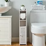 AOJEZOR Porta carta igienica, Colonnina con portarotolo, Piantana portarotolo e portascopino 2 in 1, Mobile Bagno, Bianco Realizzato (Bianco)