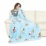 KANGURU 1123 Plaid Snoopy Celeste coperta in soffice pile, Blu Chiaro, dimensioni 130 x 170 cm, calda ed elegante.