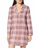 Iris & Lilly Camicia da Notte a Manica Lunga in Flanella Donna, Rosa Tenue/Rosato Opaco, A Quadretti, 40
