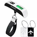 Sofore Bilancia Digitale pesa Valigie,Bilancia Digitale Pesa Valigia da Viaggio con 2 Etichette per Bagagli,Bilance pesa valigie 110 lb/ 50 kg,Pesce per Viaggi Digitale per Viaggi/Bagagli,Argento
