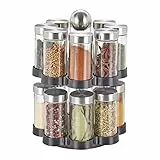 Relaxdays Porta spezie da Cucina Girevole con 16 Barattoli, Organizer Rotante a 360° Salvaspazio, Acciaio, Argento Nero, Inossidabile, 1 pz